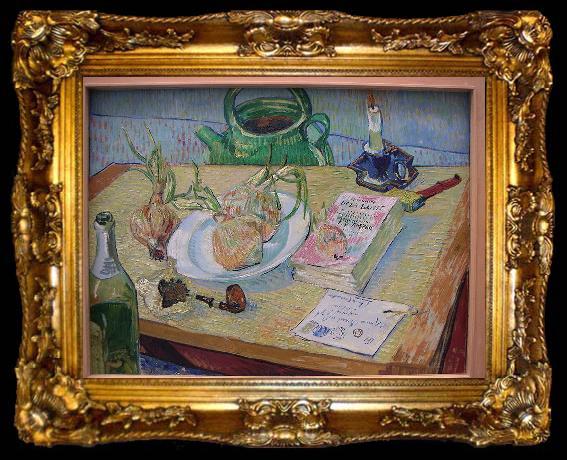 framed  Vincent Van Gogh Still life with a plate of onions, ta009-2